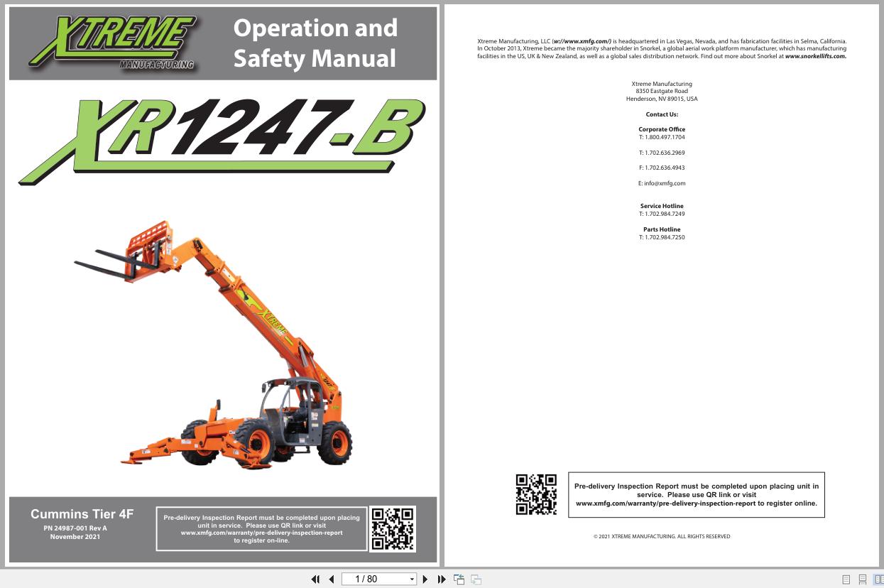 Xtreme Telehandler XR1247 B Cummins T4F Operation Safety Manual 24987 001 2021 (1)