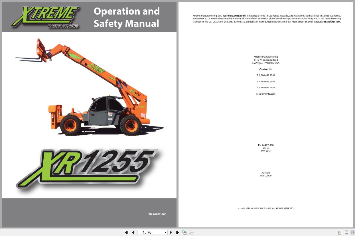 Xtreme Telehandler XR1255 Operation Safety Manual 24907 100 2015 (1)