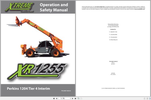 Xtreme Telehandler XR1255 Perkins 1204 T4i Operation Safety Manual 24907 000 02 2017 (1) Xtreme Telehandler Xr1255 Perkins 1204 T4I Operation Safety Manual 24907 000 02 2017 (1)
