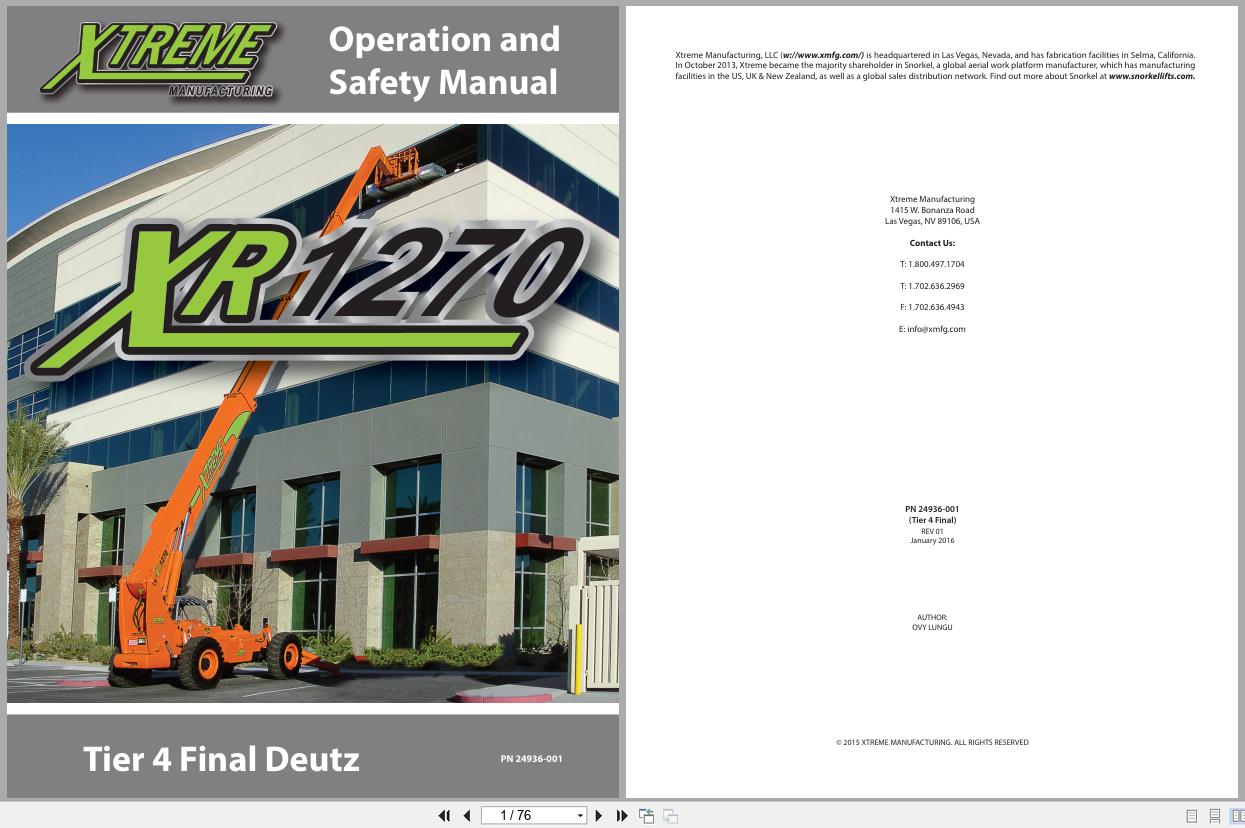 Xtreme Telehandler XR1270 T4F Deutz Operation Safety Manual 24936 001 2016 (1)