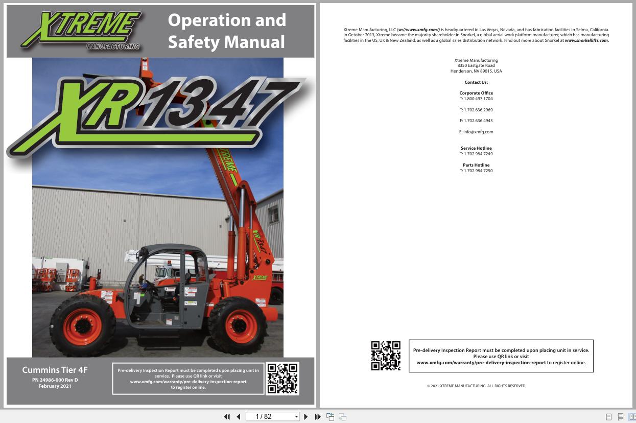 Xtreme Telehandler XR1347 Cummins T4F Operation Safety Manual 24986 000 2021 (1)