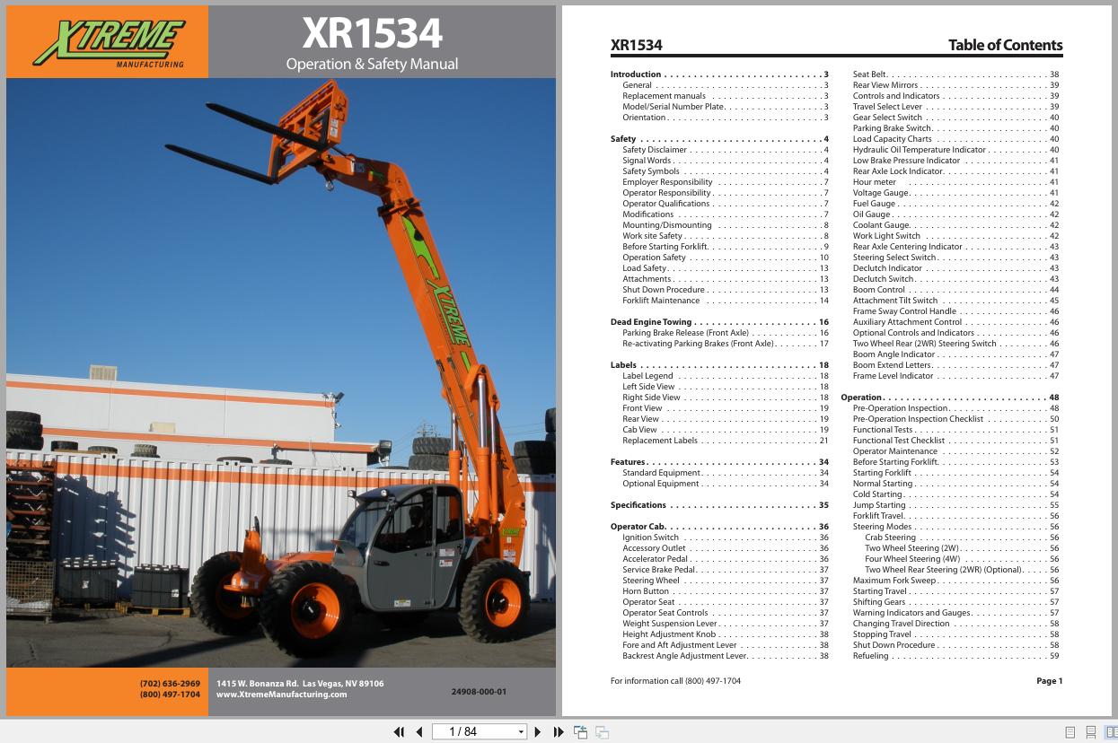 Xtreme Telehandler XR1534 Operation Safety Manual 24908 000 (1)