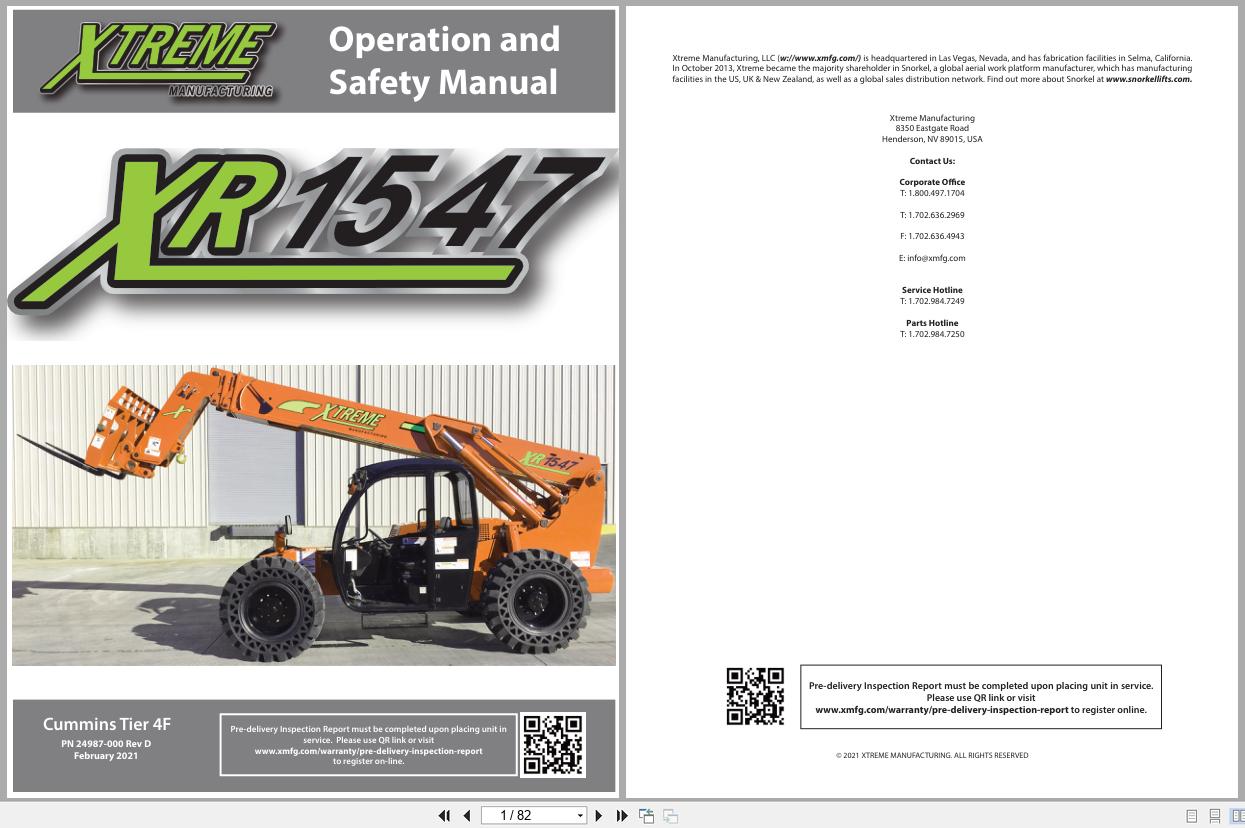 Xtreme Telehandler XR1547 Cummins T4F Operation Safety Manual 24987 000 2021 (1)