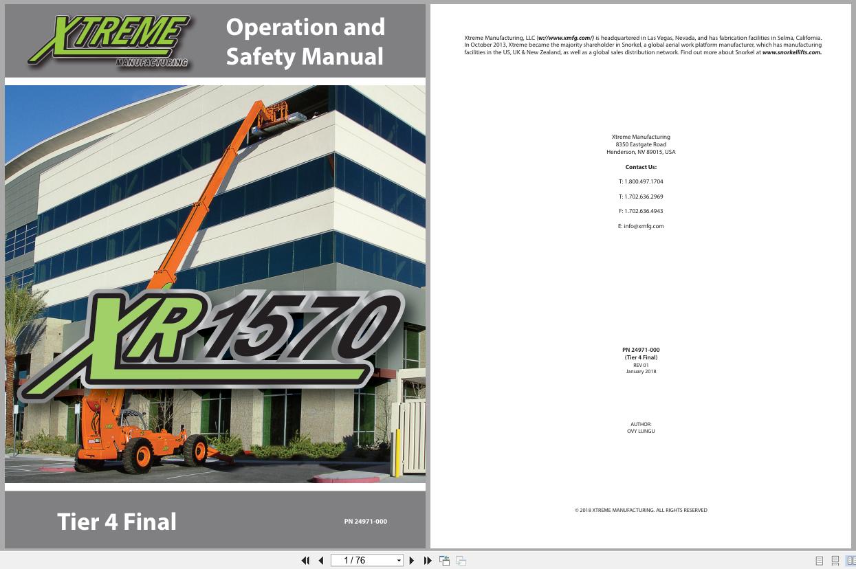 Xtreme Telehandler XR1570 T4F Operation Safety Manual 24971 000 2018 (1)