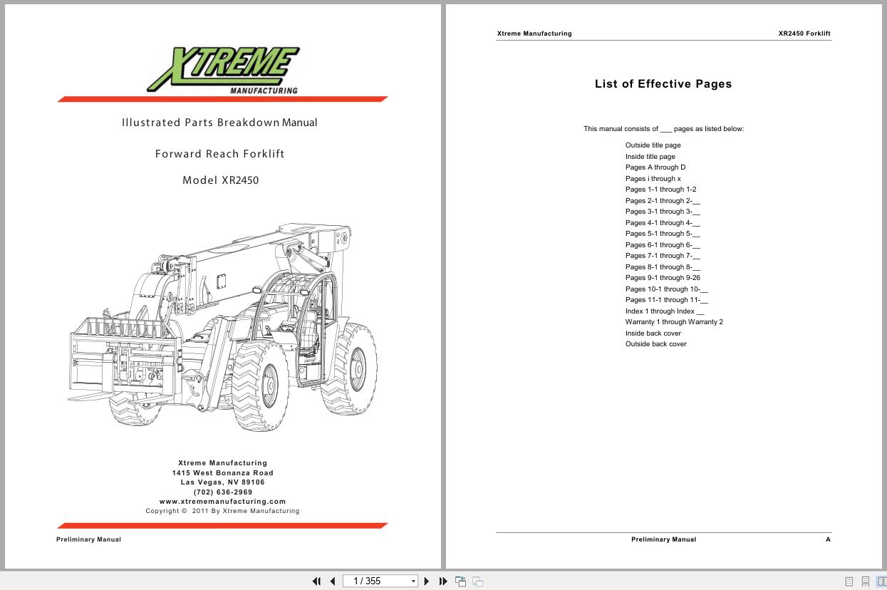 Xtreme Telehandler XR2450 Illustrated Parts Breakdown Manual 2011 (1)