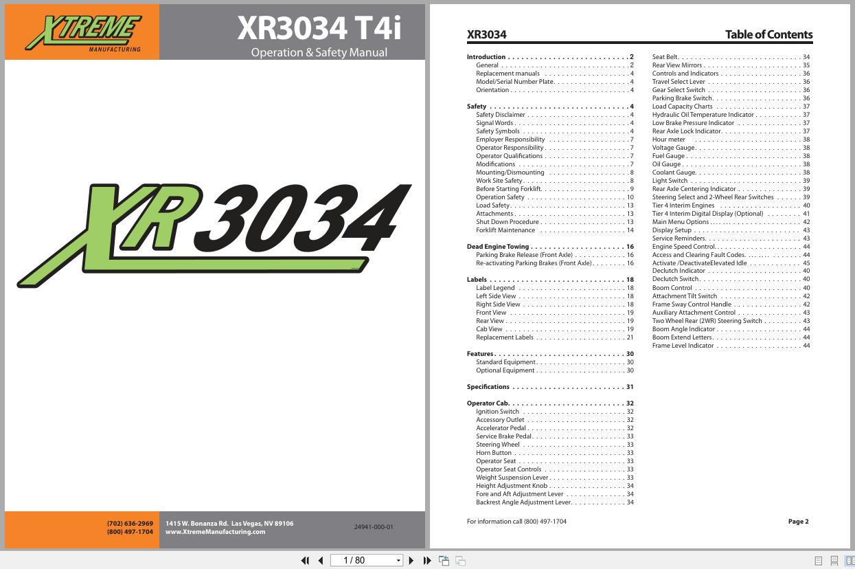 Xtreme Telehandler XR3034 T4i Operator Safety Manual 24941 000 01 (1)