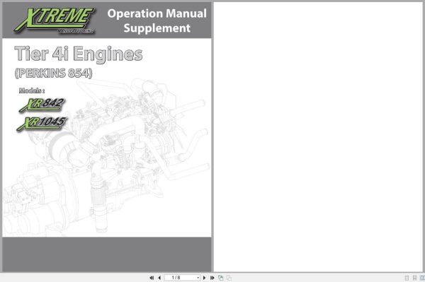 Xtreme Telehandler Xr842 Xr1045 T4I Engines Perkins 854 Operation Manual Supplement 24960 000 (1)