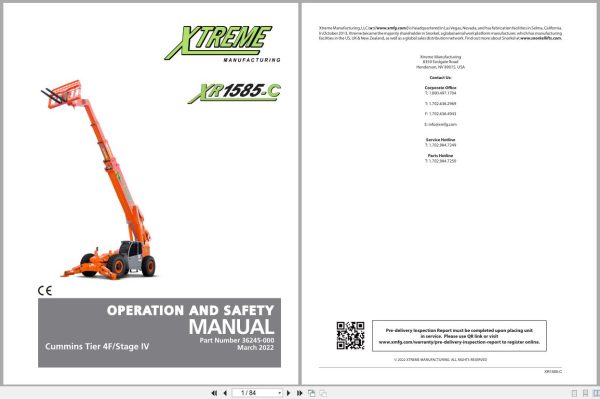 Xtreme Telehandler Xrt1585 C Cummins T4F Stageiv Operation Safety Manual 36245 000 2022 (1)