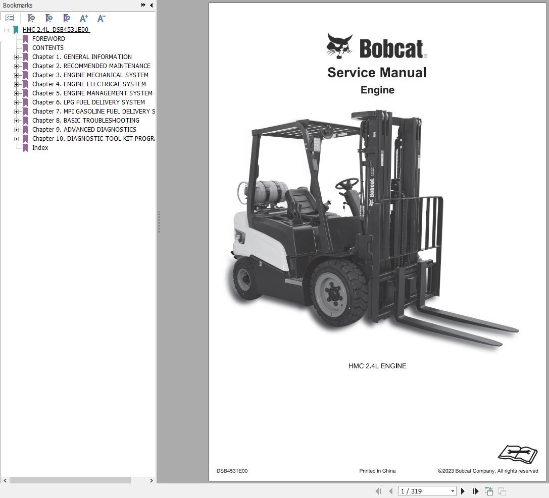 Bobcat Engine HMC 2.4L Service Manual DSB4531E00 2023 1f7c78f5f63b9f28c