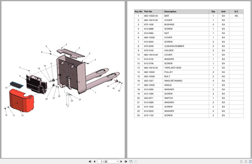 Doosan DLE Pallet Truck LEDH18 LEDH20 LEDH22 Equipment Parts Catalog SB1146 (1)