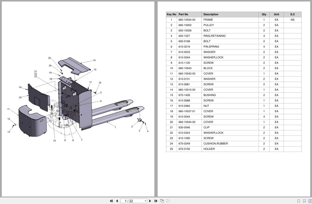 Doosan DLE Pallet Truck LEDH20M Equipment Parts Catalog SB1147 (1)