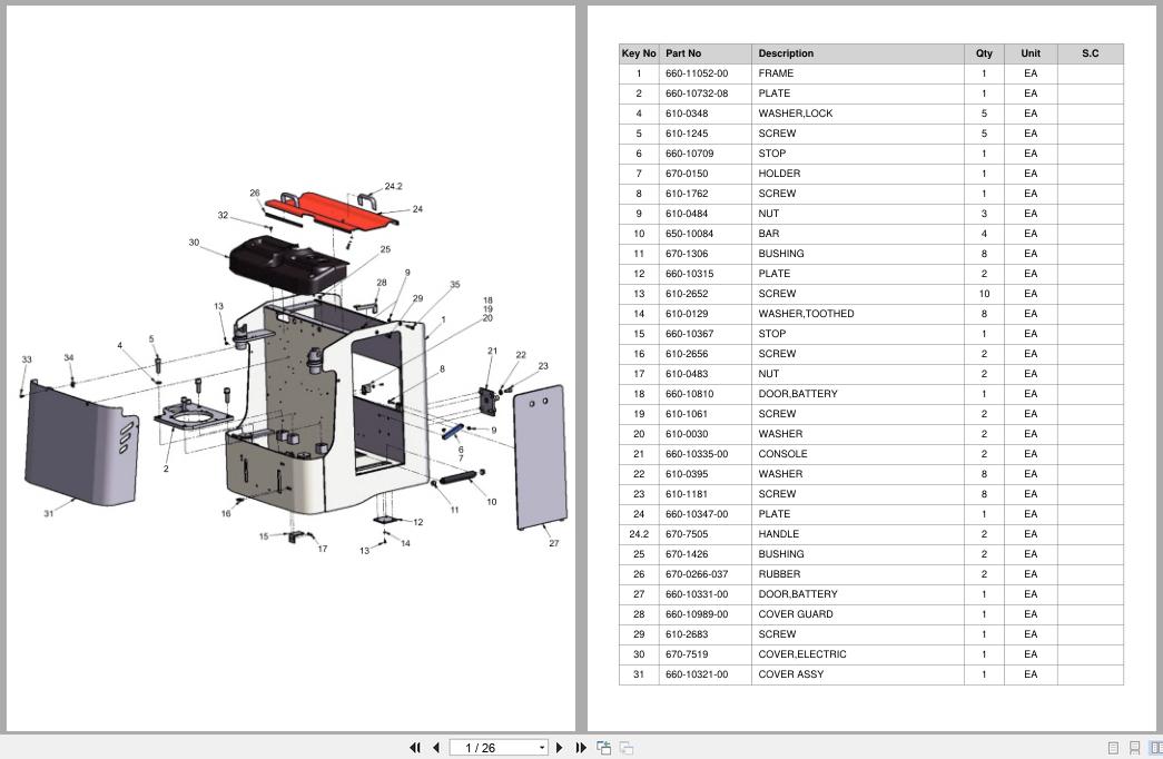 Doosan DLE Pallet Truck LEDH25 MP Equipment Parts Catalog SB1271 (1)