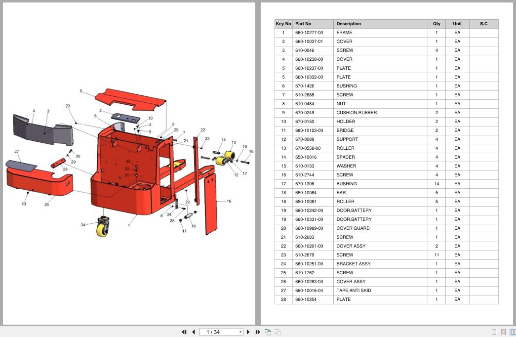 Doosan DLE Pallet Truck LEDS16 TF SF DF Equipment Parts Catalog SB1153 (1)