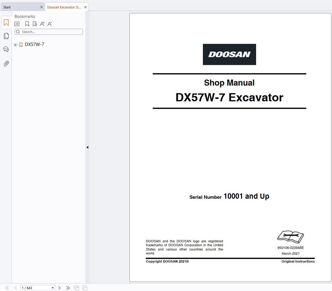 Doosan Excavator DX57W 7 Shop Manual 950106 02256BE 1