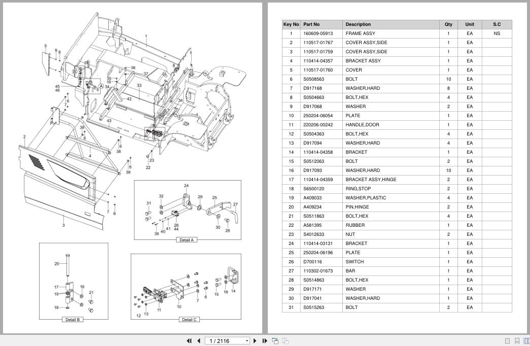 Doosan Forklift B40X7 B45X7 B50X7 B50XC7 Parts Catalog SB1275 (1)
