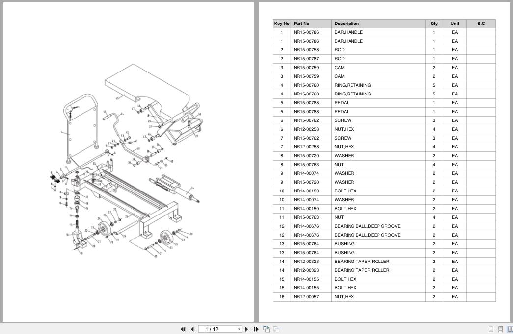 Doosan Lift Table LFT100 LFT150 Equipment Parts Catalog SB1218 (1)