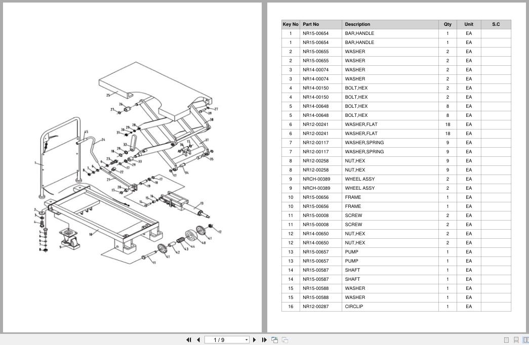 Doosan Lift Table LFT15D LFTE15D Equipment Parts Catalog SB1215 (1)