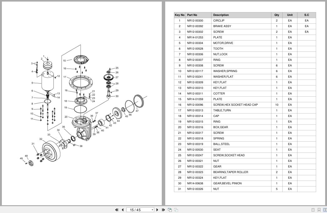 Doosan Walkie Pallet Truck BW20 MS20 Equipment Parts Catalog SB5102Y (2)