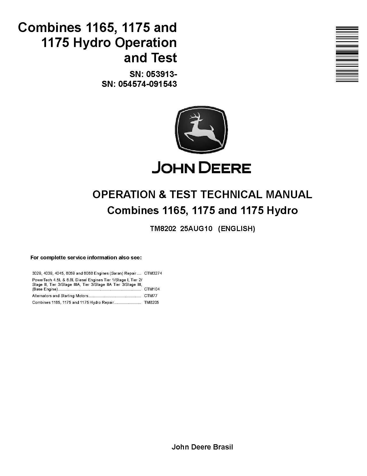 John Deere 1165 1175 Combines Operation Test Manual TM8202 (1)