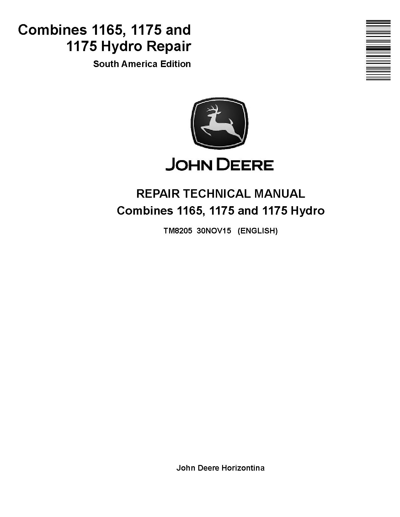 John Deere 1165 1175 Hydro Combines Repair Manual TM8205 (1)