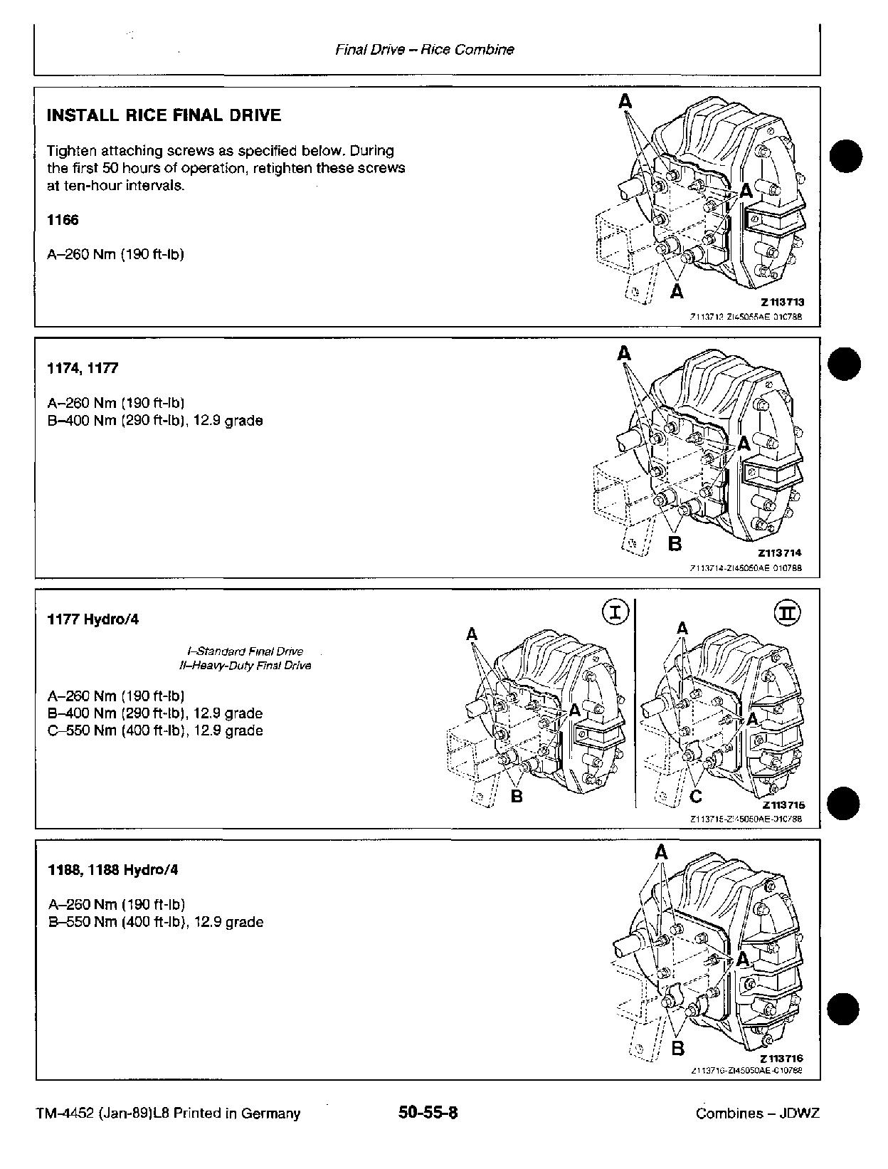 John Deere 1166 1169H 1174 1177 1188 Combines Technical Manual TM4452 (3)