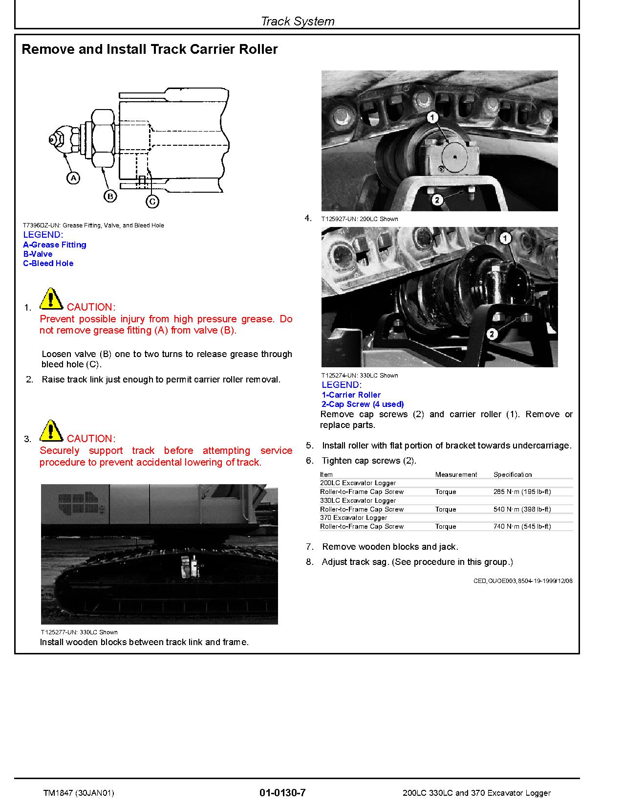 John Deere 200LC 330LC 370 Excavator Loggers Repair Manual Supplement TM1847 (2)