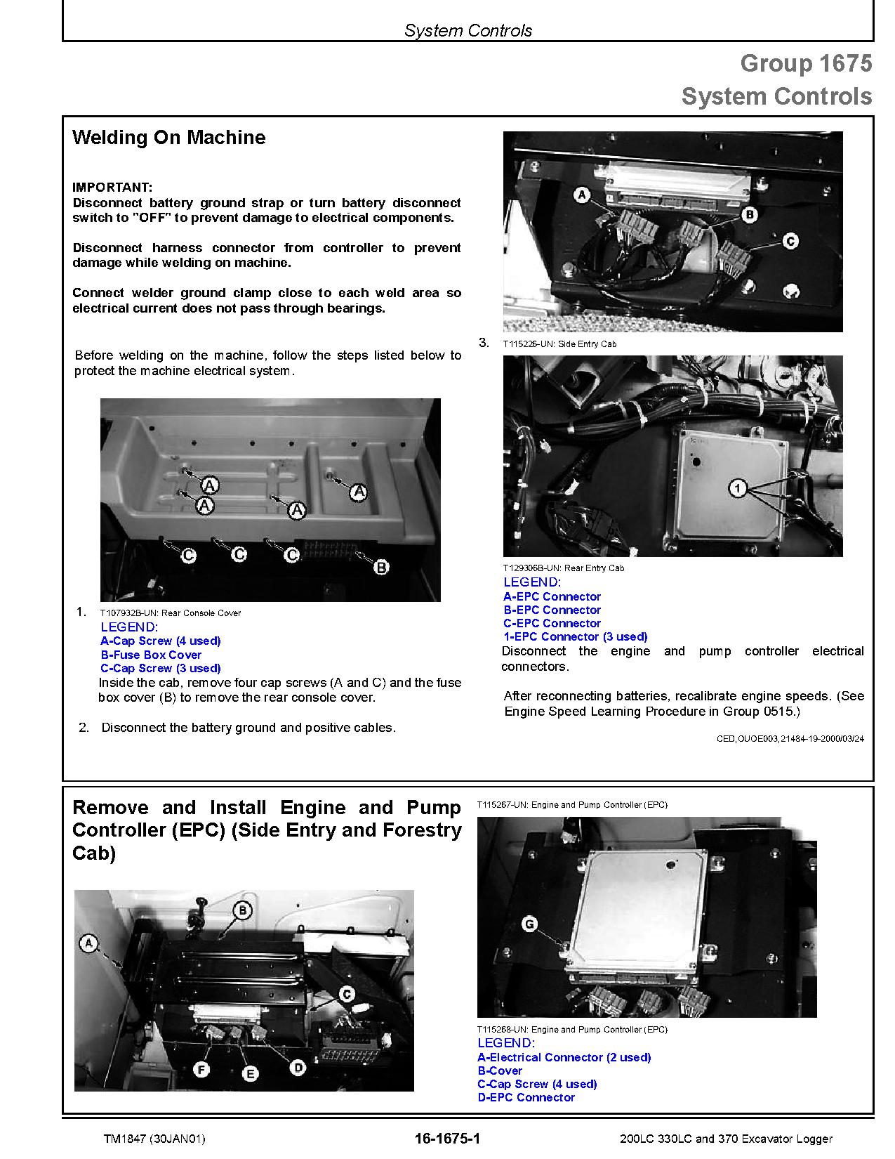 John Deere 200LC 330LC 370 Excavator Loggers Repair Manual Supplement TM1847 (3)