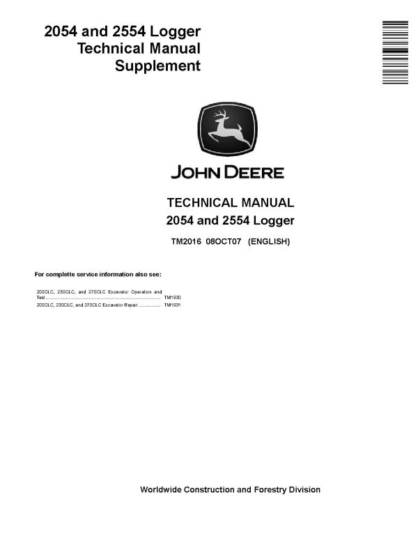 John Deere 2054 2554 Excavator Loggers Technical Manual TM2016 (1)
