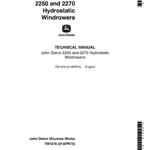 John Deere 2250 2270 Self Propelled Windrowers Technical Manual TM1078 (1)