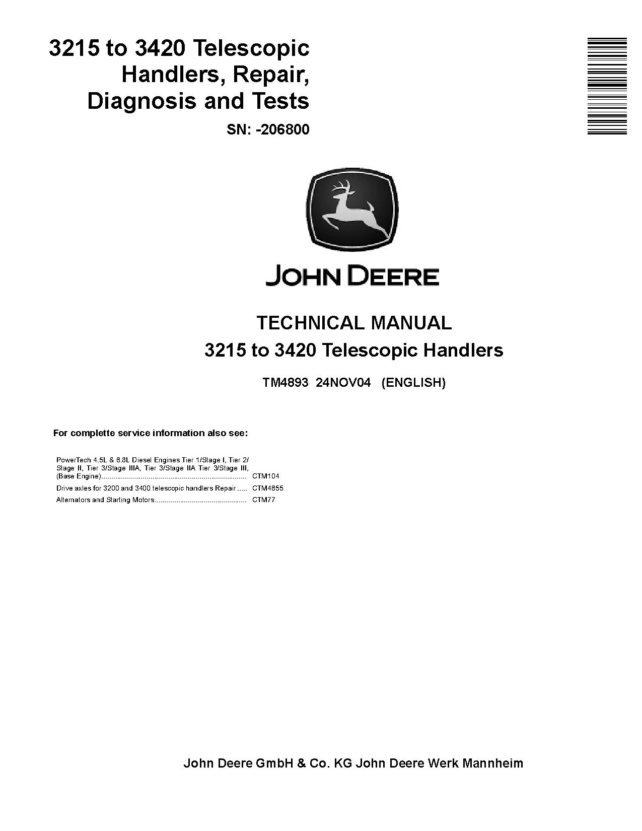 John Deere 3215 3420 Telescopic Handlers Technical Manual TM4893 (1)