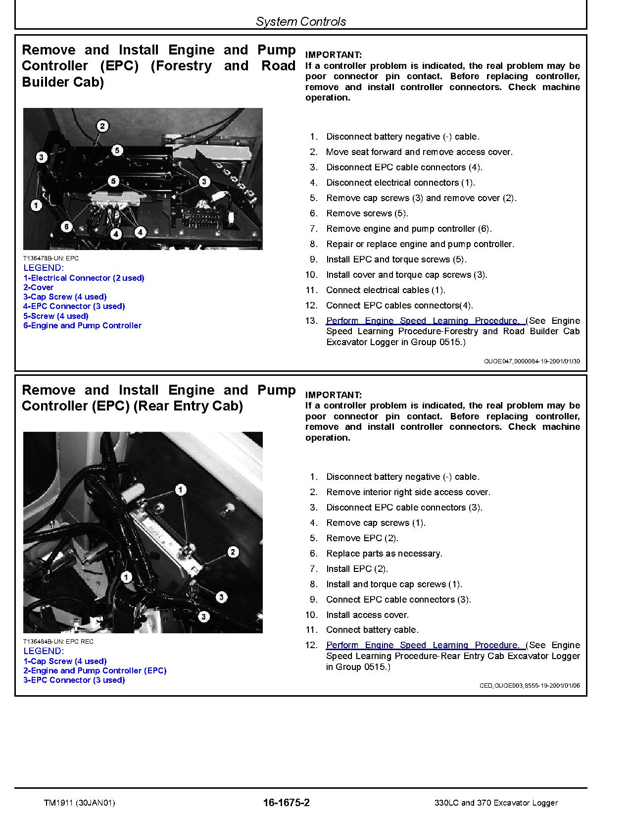 John Deere 330LC 370 Excavator Loggers Repair Manual Supplement TM1911 (3)