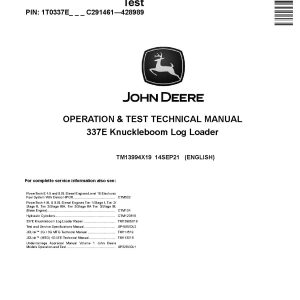 John Deere 337E Knuckleboom Log Loaders Operation Test Manual TM13994X19 (1)