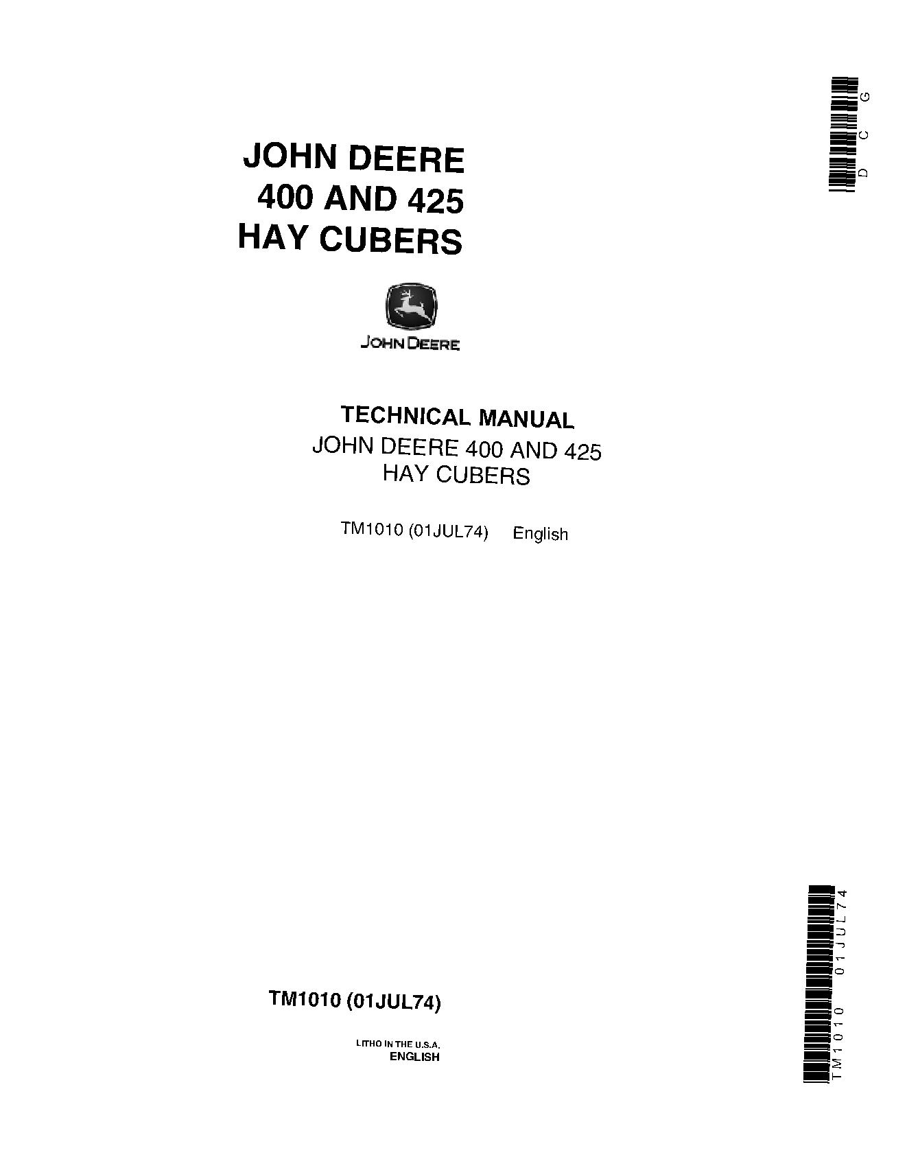 John Deere 400 425 Hay Cubers Technical Manual TM1010 (1)