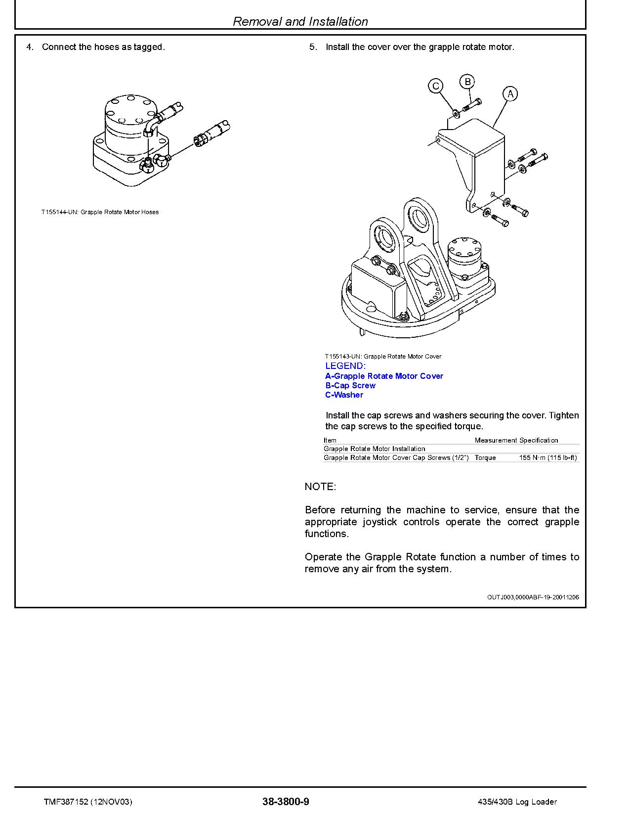 John Deere 435 TimberJack 430B Knuckleboom Trailer Mount Log Loaders Repair Manual TMF387152 (3)