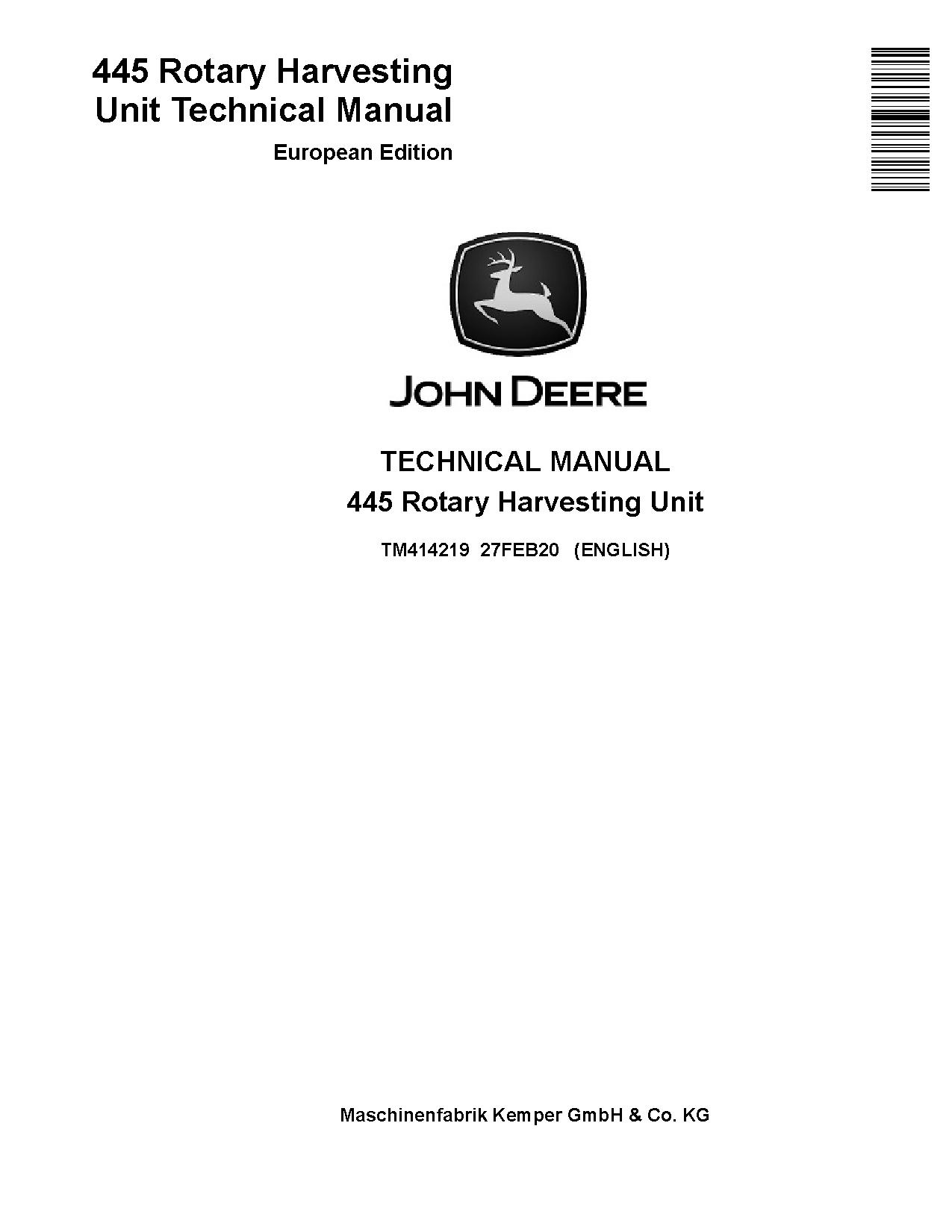 John Deere 445 Rotary Harvesting Units Technical Manual TM414219 (1)