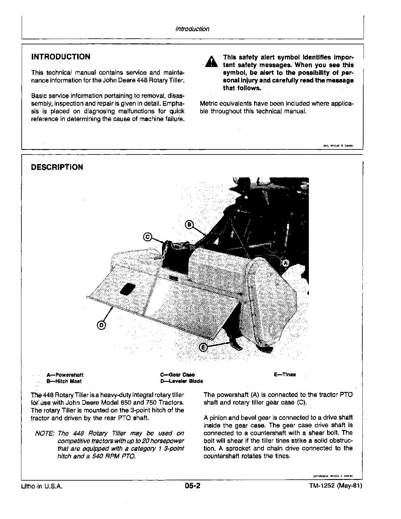 John Deere 448 Tractor Mounted Tillers Technical Manual TM1252 (2)
