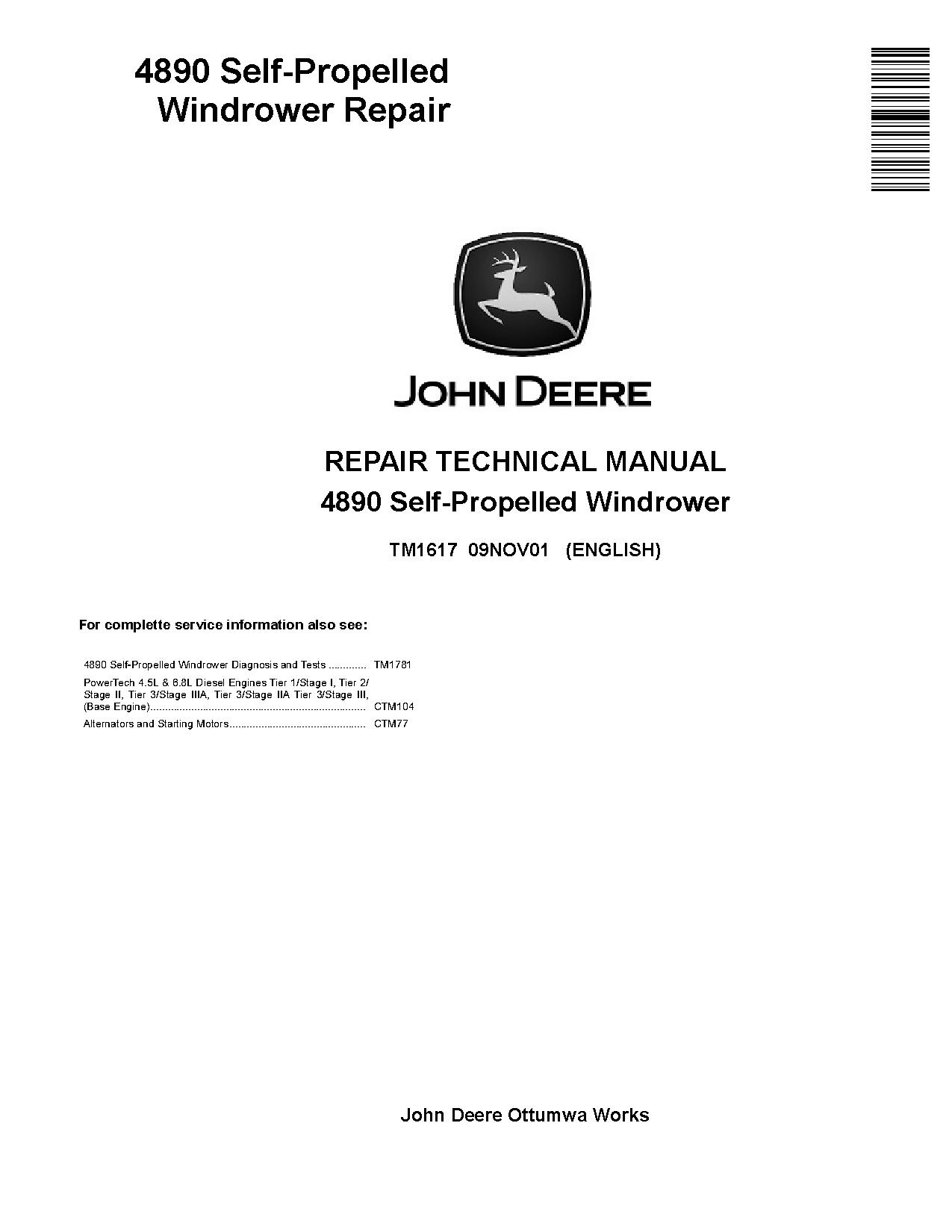 John Deere 4890 Self Propelled Windrowers Repair Manual TM1617 (1)