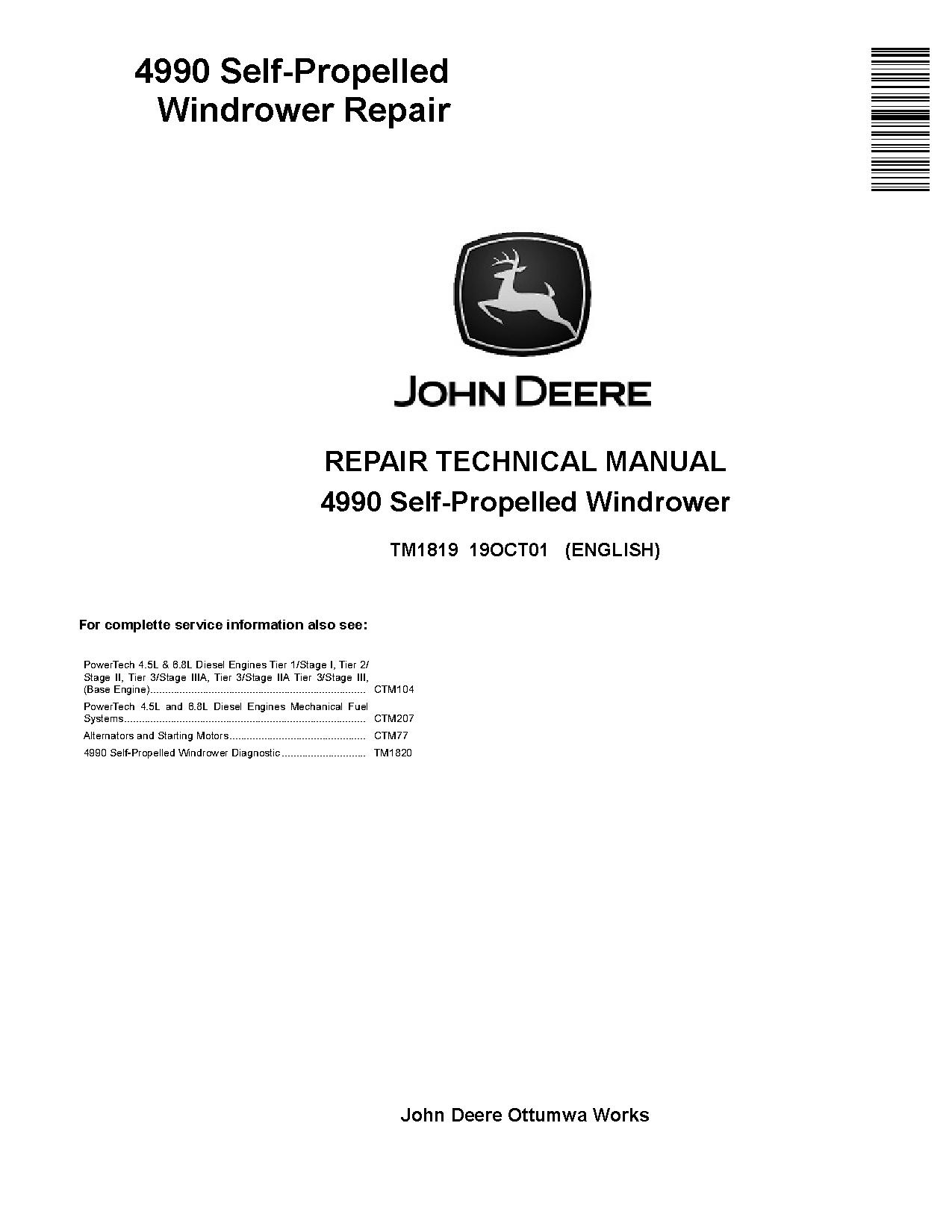 John Deere 4990 Self Propelled Windrowers Repair Manual TM1819 (1)