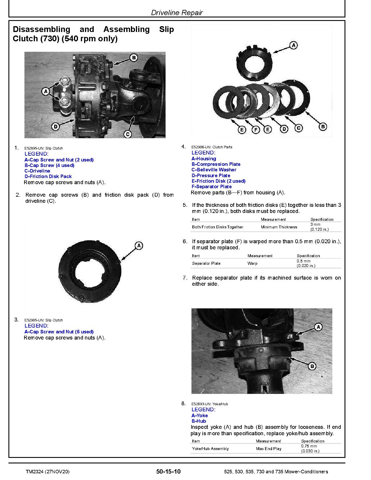John Deere 525 530 535 730 735 Mower Conditioners Repair Manual TM2324 (2)