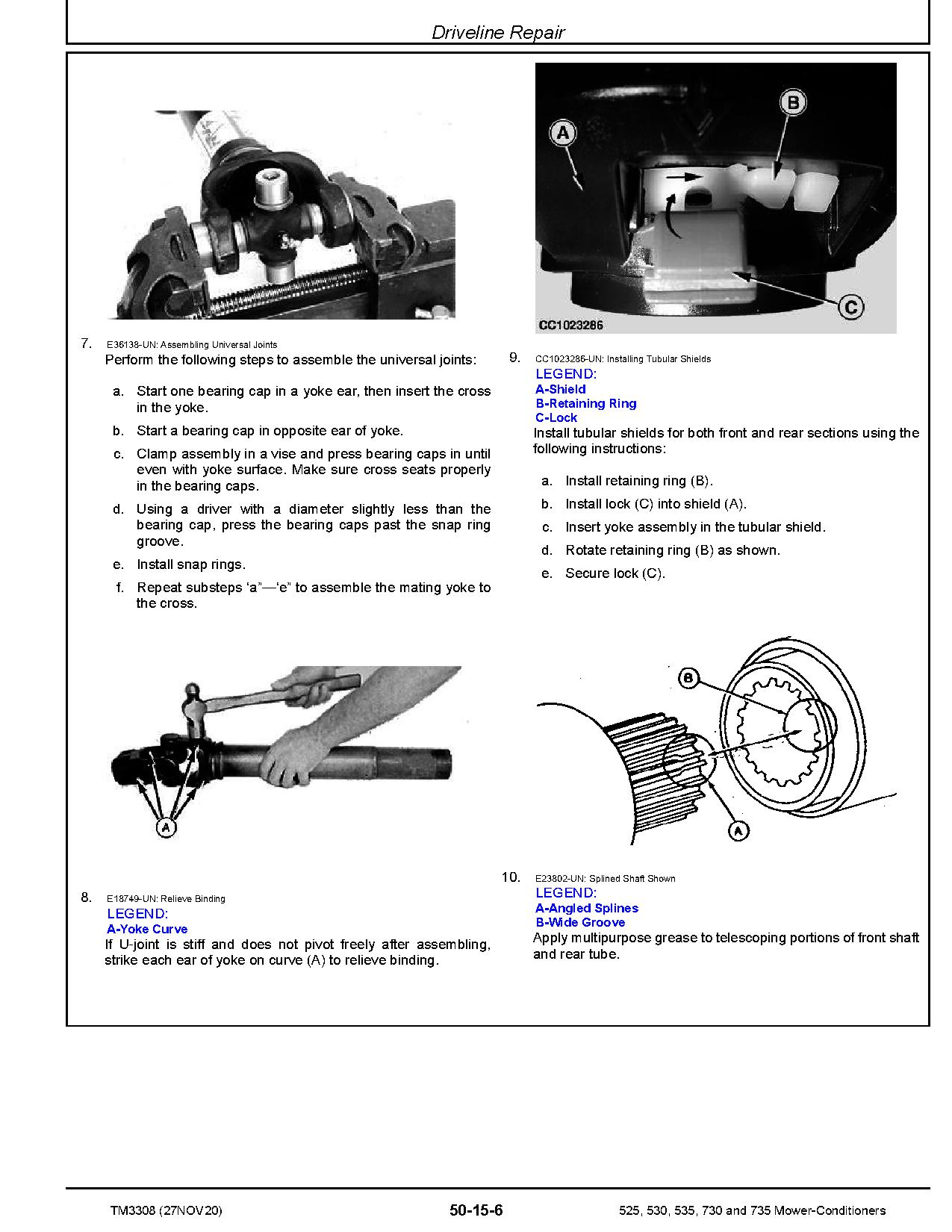 John Deere 525 530 535 730 735 Mower Conditioners Repair Manual TM3308 (2)