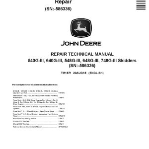 John Deere 540G III 640G III 548G III 648G III 748G III Skidders Repair Manual TM1871 (1)