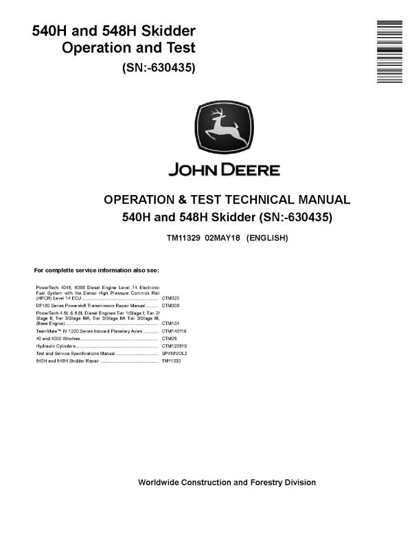 John Deere 540H 548H Skidders Operation Test Manual Tm11329 (1)