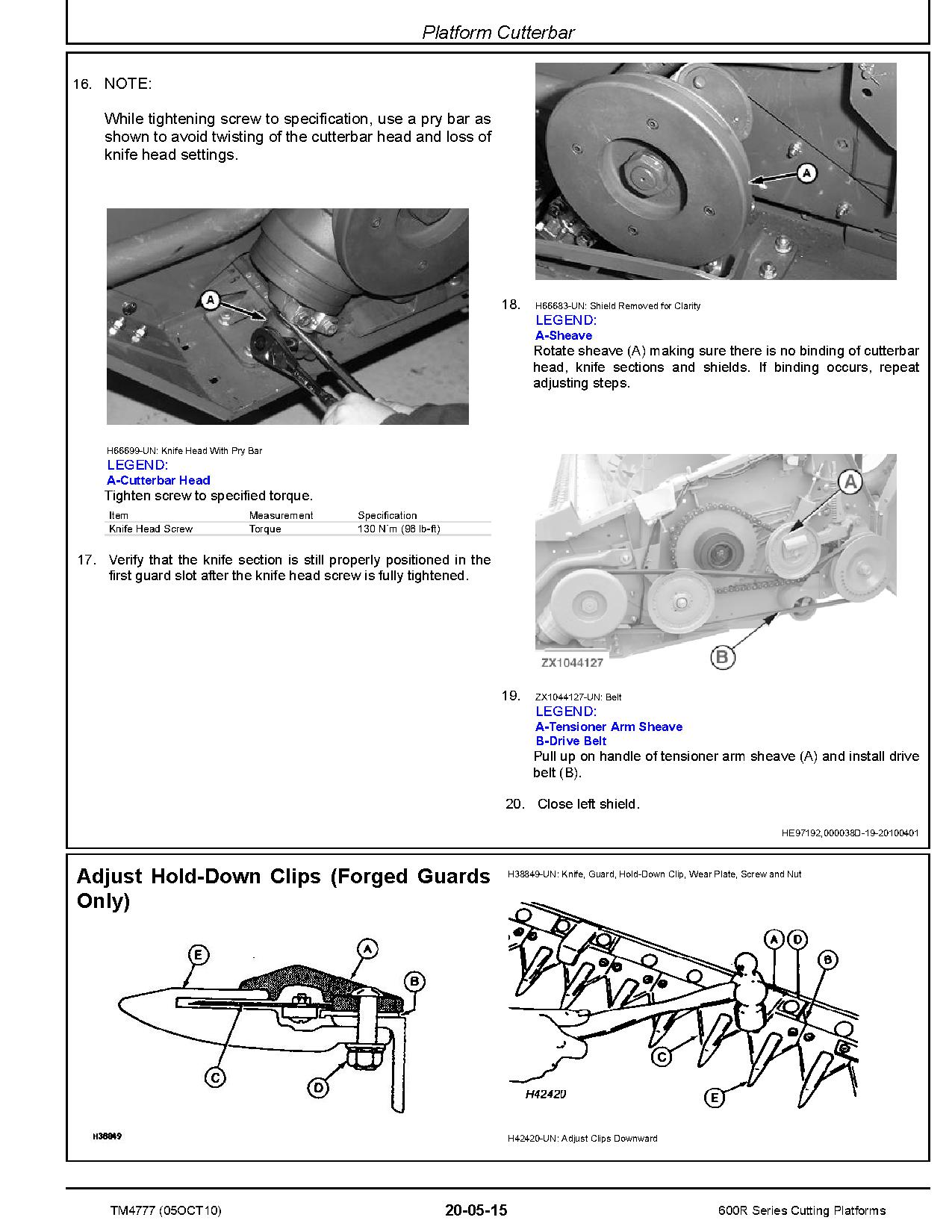 John Deere 614R 616R 618R 620R 622R 625R 630R Cutting Platforms Repair Manual TM4777 (2)
