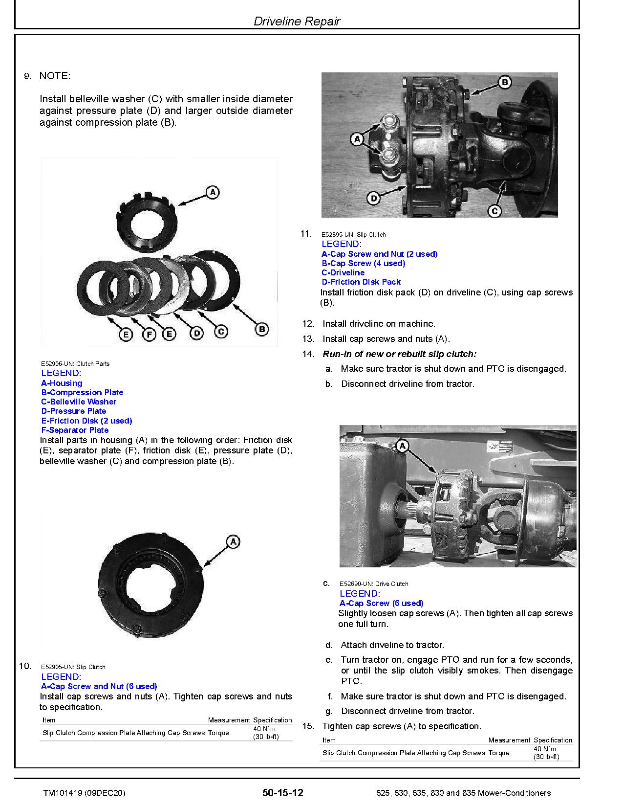 John Deere 625 630 635 830 835 Mower Conditioners Repair Manual TM101419 (2)