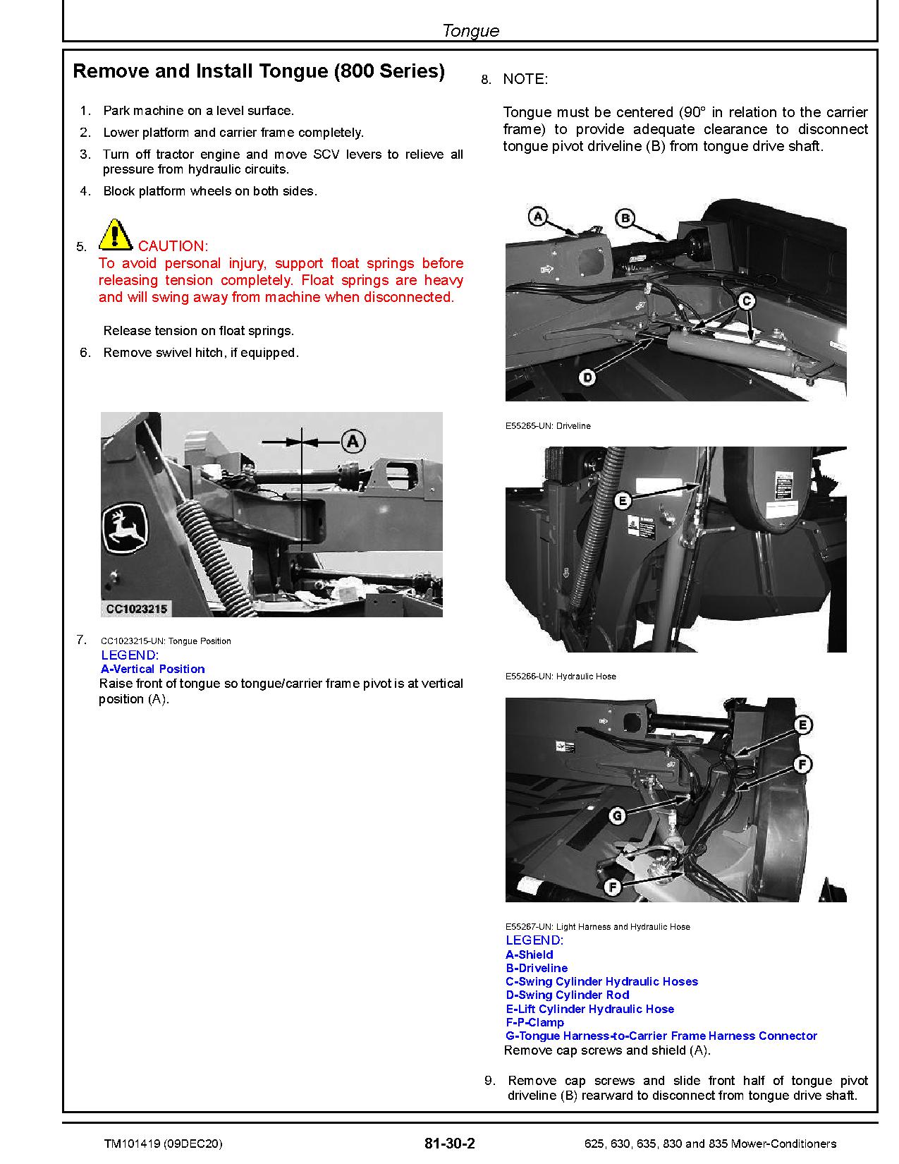 John Deere 625 630 635 830 835 Mower Conditioners Repair Manual TM101419 (3)