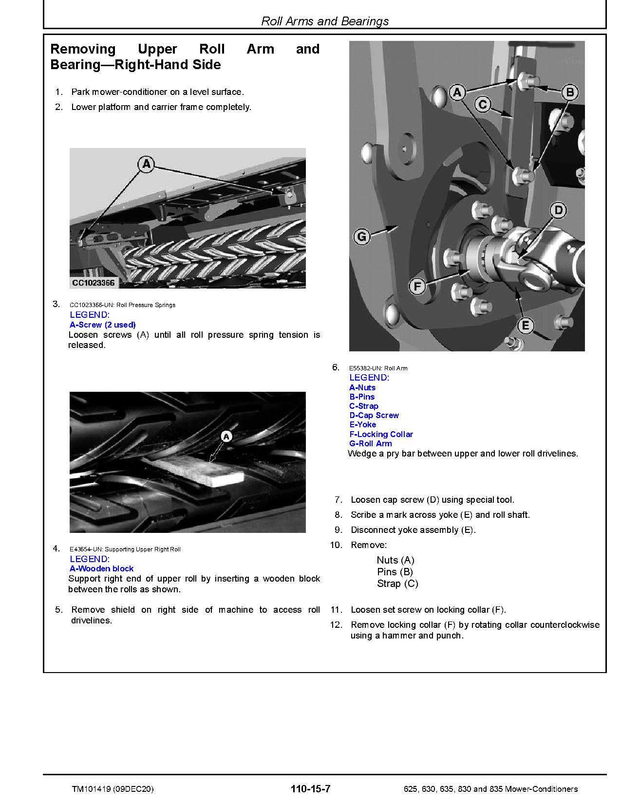 John Deere 625 630 635 830 835 Mower Conditioners Repair Manual TM101419 (4)