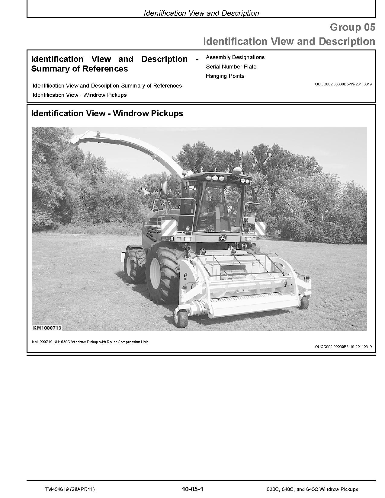 John Deere 630C 640C 645C Windrow Pickups Technical Manual TM404619 (2)