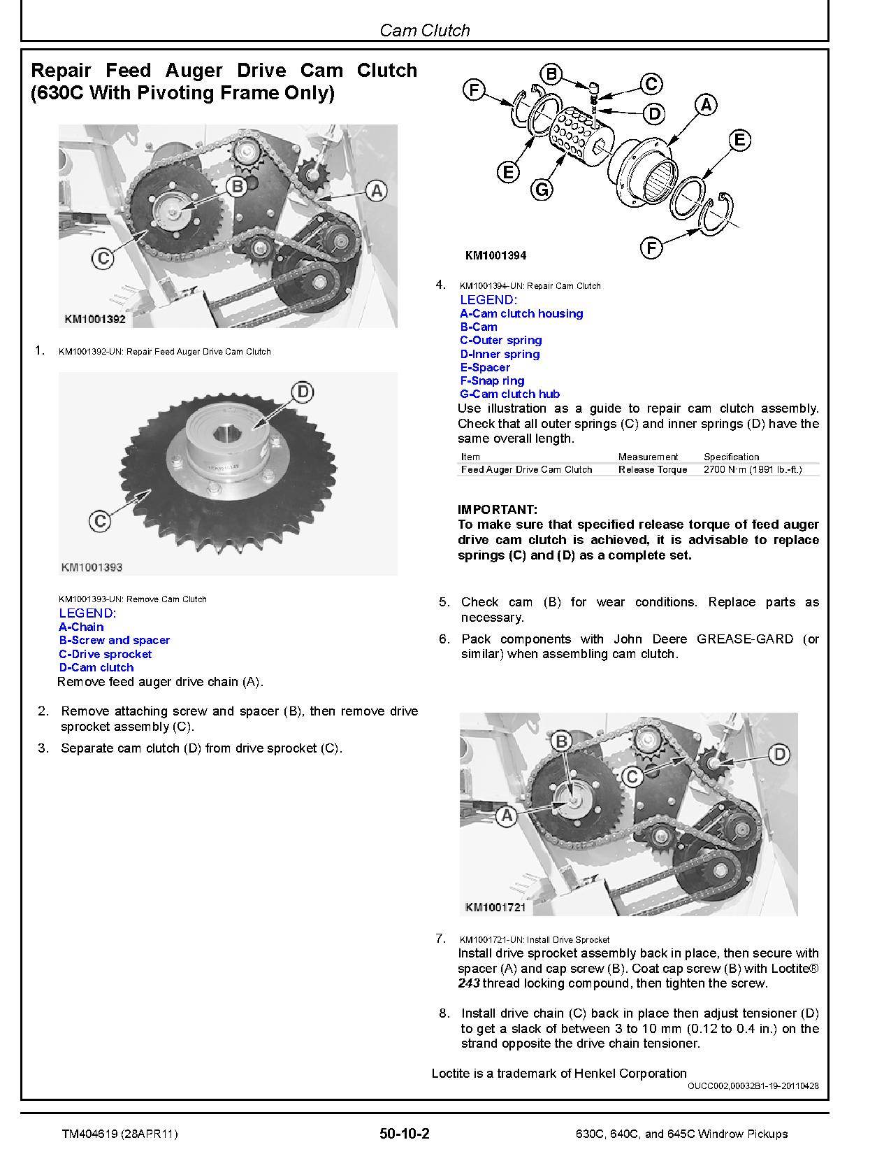 John Deere 630C 640C 645C Windrow Pickups Technical Manual TM404619 (3)