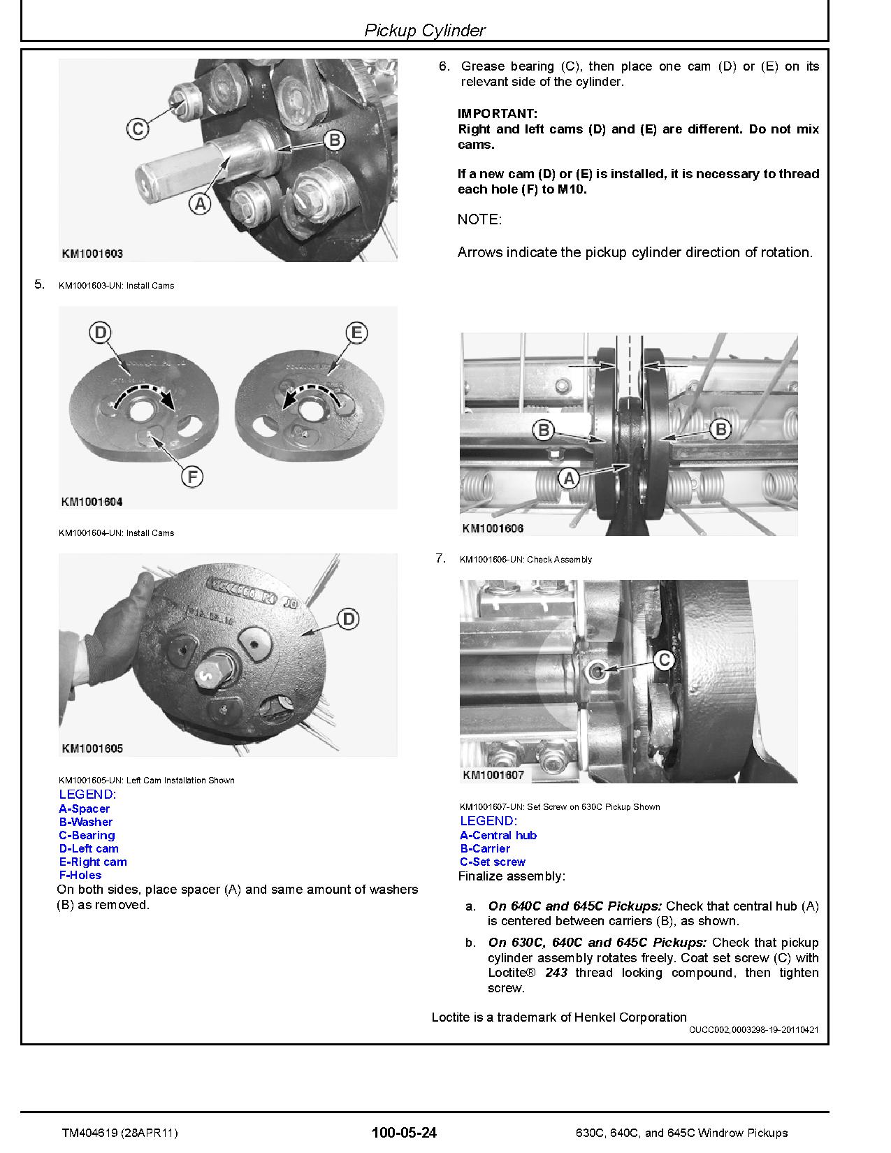 John Deere 630C 640C 645C Windrow Pickups Technical Manual TM404619 (4)