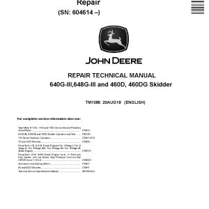 John Deere 640G III Timberjack 460G 648G III 460DG Skidders Repair Manual TM1086 (1)